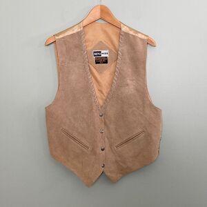 Mona Mode Leather Vest Western Rockabilly Cowboy Unisex Mens Large Tan